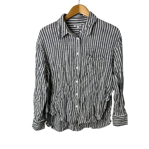 Reformation Relaxed Fit Linen Short Navy Stripe Size Medium - Picture 2 of 6